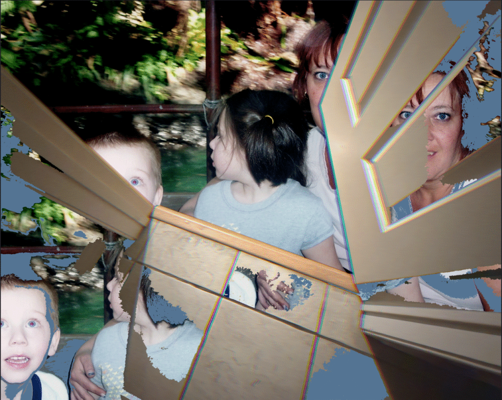 Threshold by Rose Miller (2025) fragmented images of children in an door opening