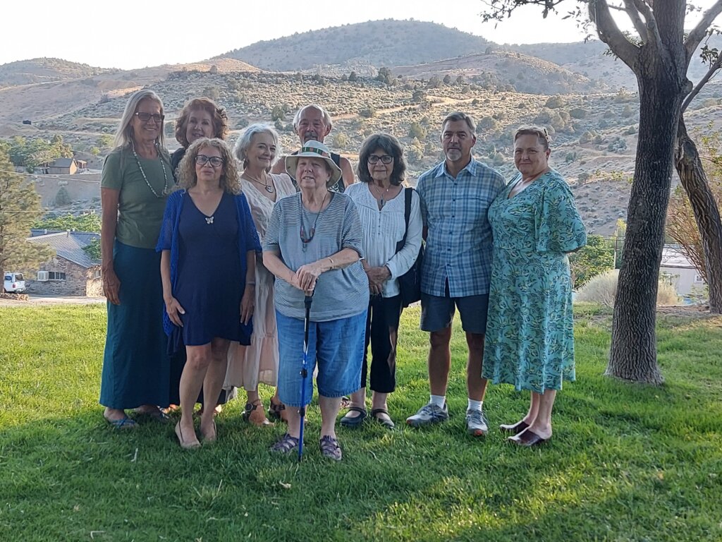 Gailmarie Pahmeier, fourth from left, led Creative Aging workshop in the summer of 2022 in Silver Springs. She stands with her eight students at the conclusion of the workshop.