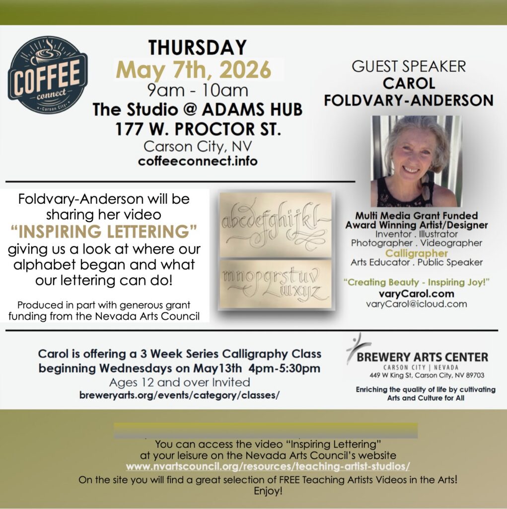 Flyer for Coffee Connect event featuring guest speaker Carol Foldvary-Anderson