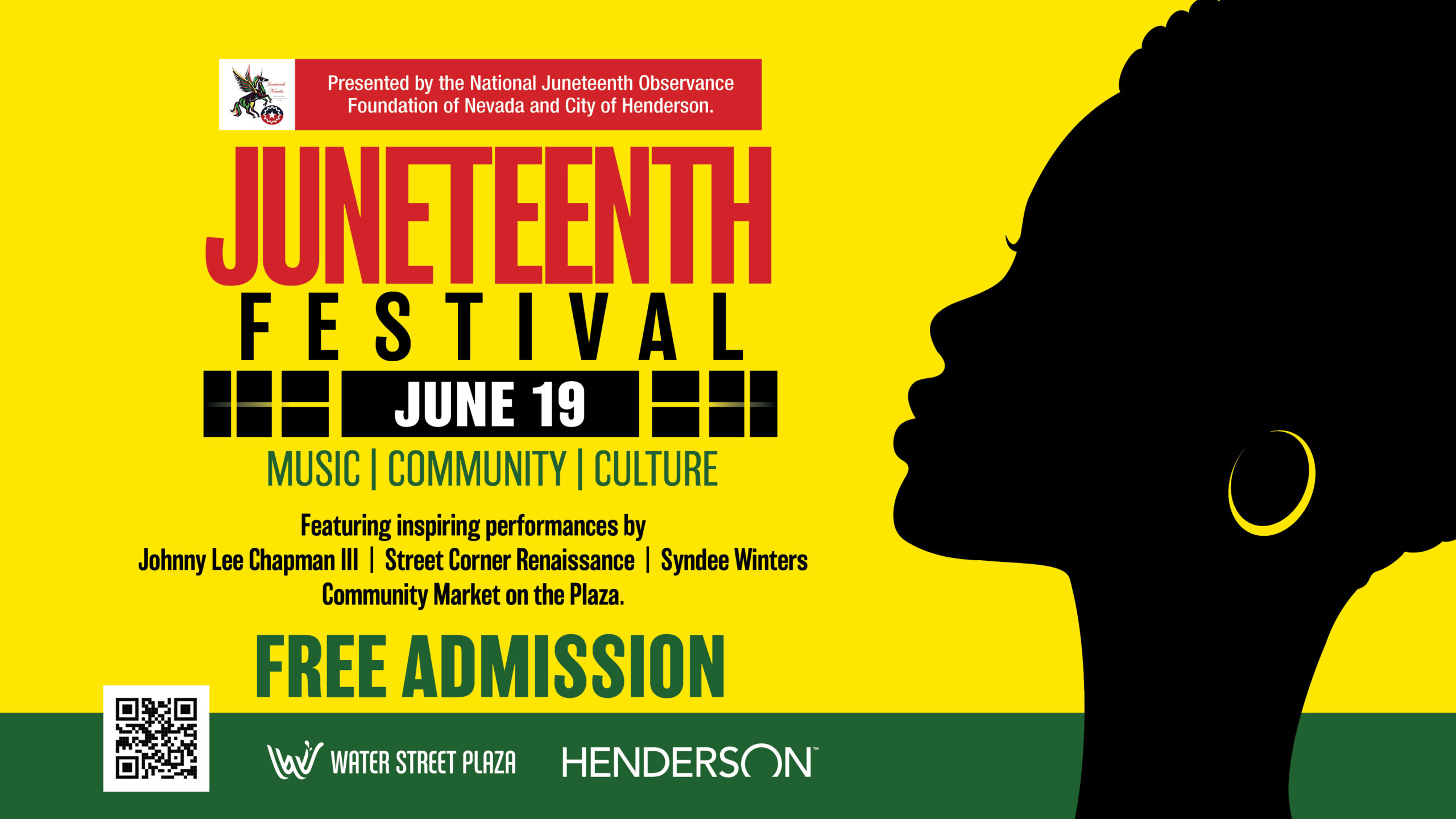 Join us as we commemorate Juneteenth, a significant day in American history that honors African American freedom. This special event will feature performances by renowned artists, Johnny Lee Chapman III, Street Corner Renaissance, Syndee Winters and more. Poster