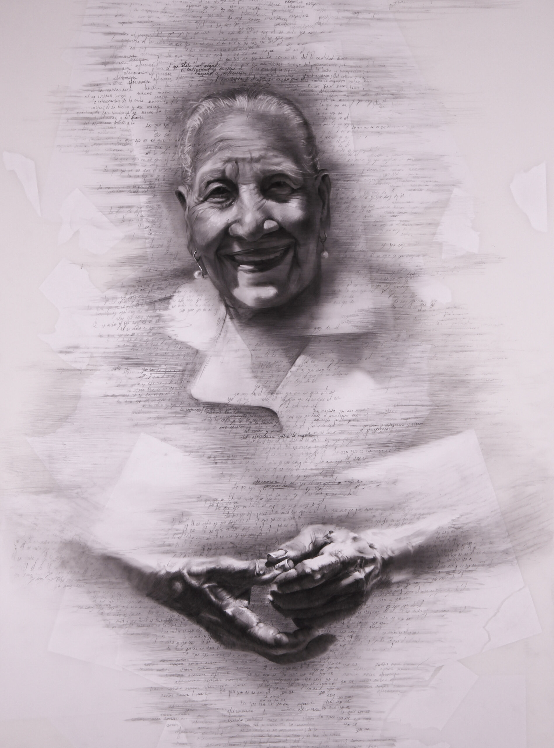 Black and white image of older adult pencil drawing