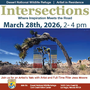 Intersections poster featuring a photograph of a sculpture in a desert landscape