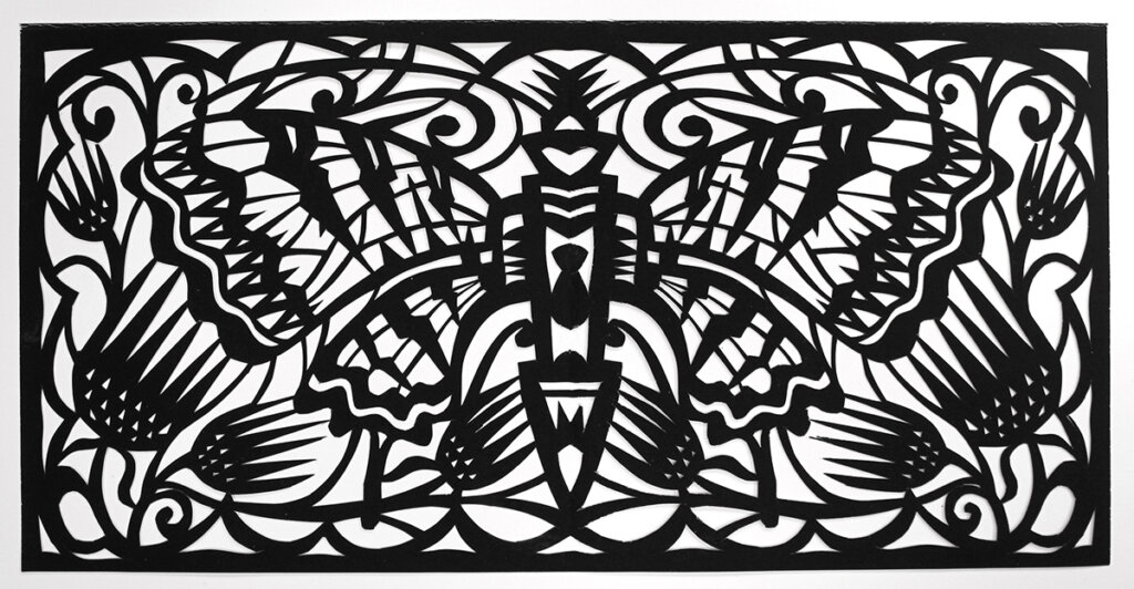Black Butterfly and Thistles: Cut Paper | 5 x 9.75 x 1 inches | 2007