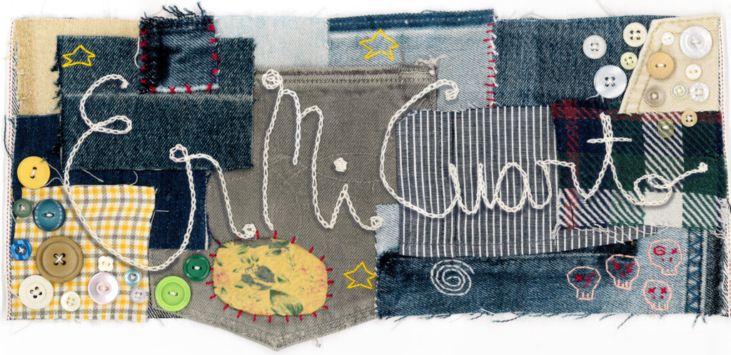 En Mi Cuarto - Teaser Flyer on a fabric collage background