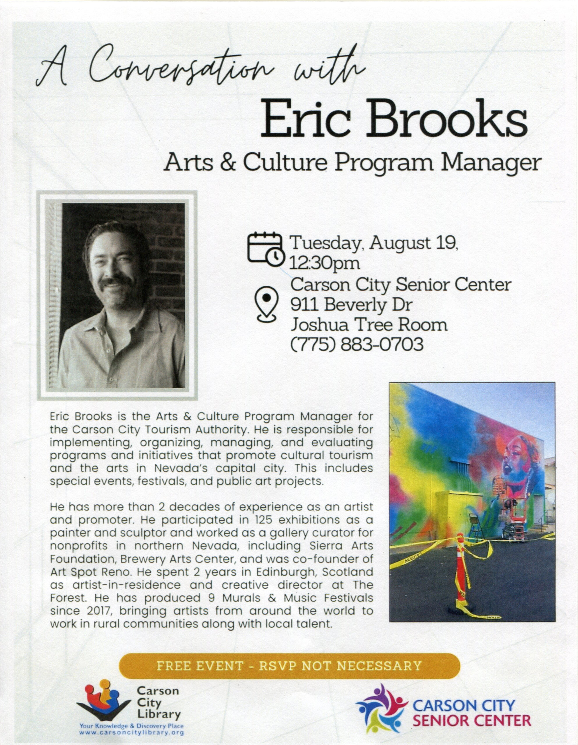A Conversation with Eric Brooks: Arts & Culture Program Manager event flyer