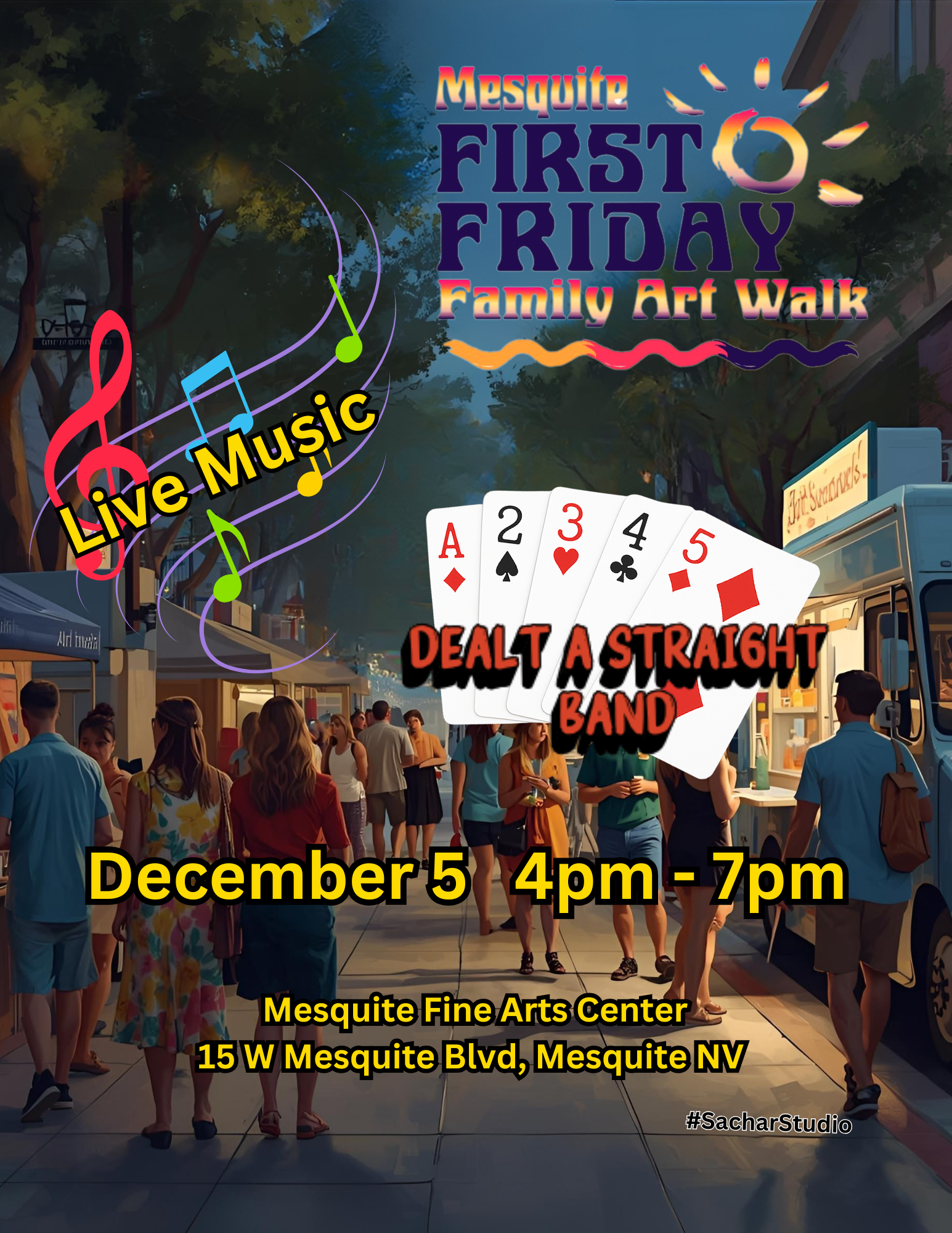 Dealt A Straight Band at Mesquite's FIRST FRIDAY Family Art Walk event flyer