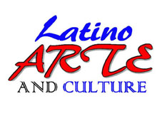Text logo reads “Latino ARTE AND CULTURE” with “Latino” and “CULTURE” in blue, “ARTE” in large red script, and “AND” in black, all on a white background.