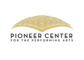 Logo for the Pioneer Center for the Performing Arts, featuring a stylized gold dome pattern above the center’s name in black capital letters on a light background.