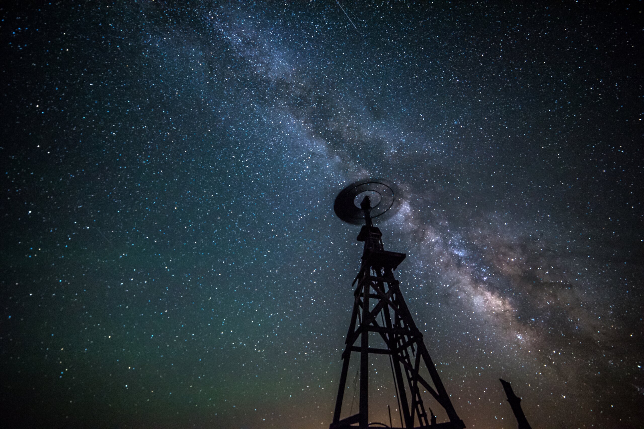 Black Rock Well Historic Wooden Windmill, Milky Way and Meteor