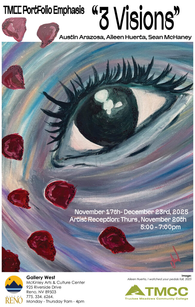 TMCC Portfolio Emphasis Showcase Austin Arazosa, Aileen Huerta, Sean McHaney event flyer