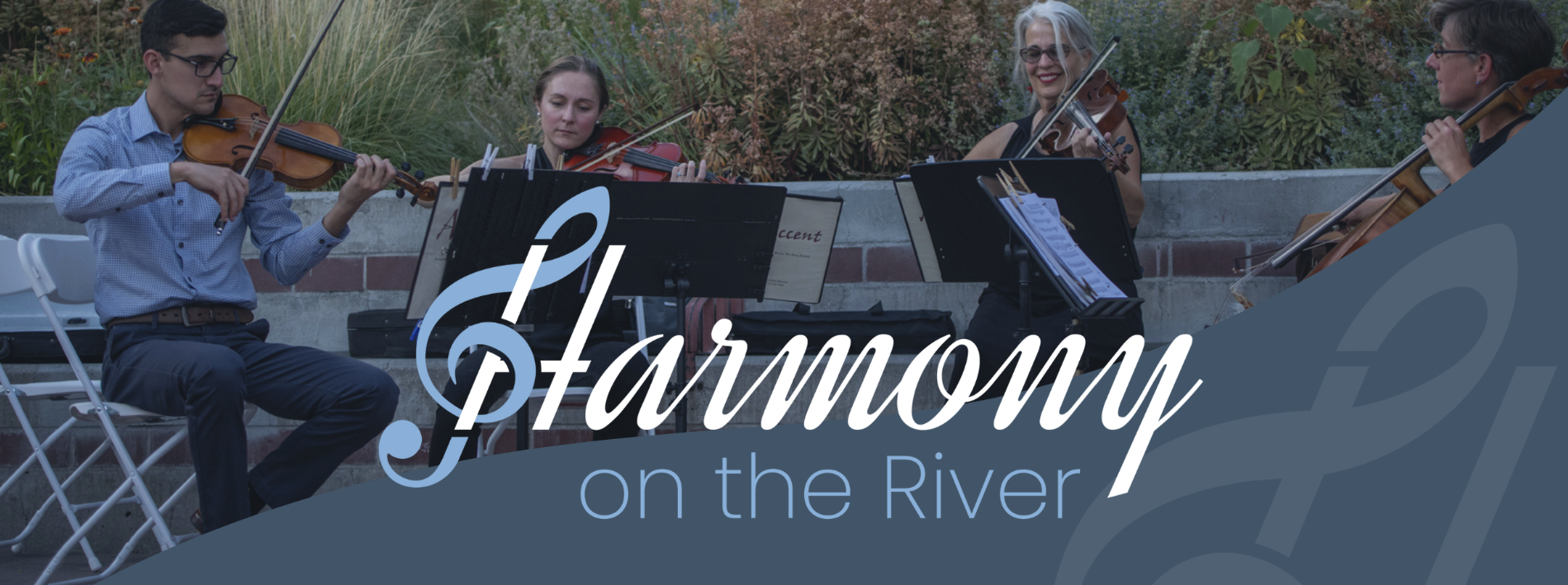 Harmony on the River poster featuring a string quartet
