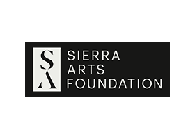 Logo for Sierra Arts Foundation with the initials SA in a white box on the left and the words Sierra Arts Foundation in white on a black rectangular background to the right.