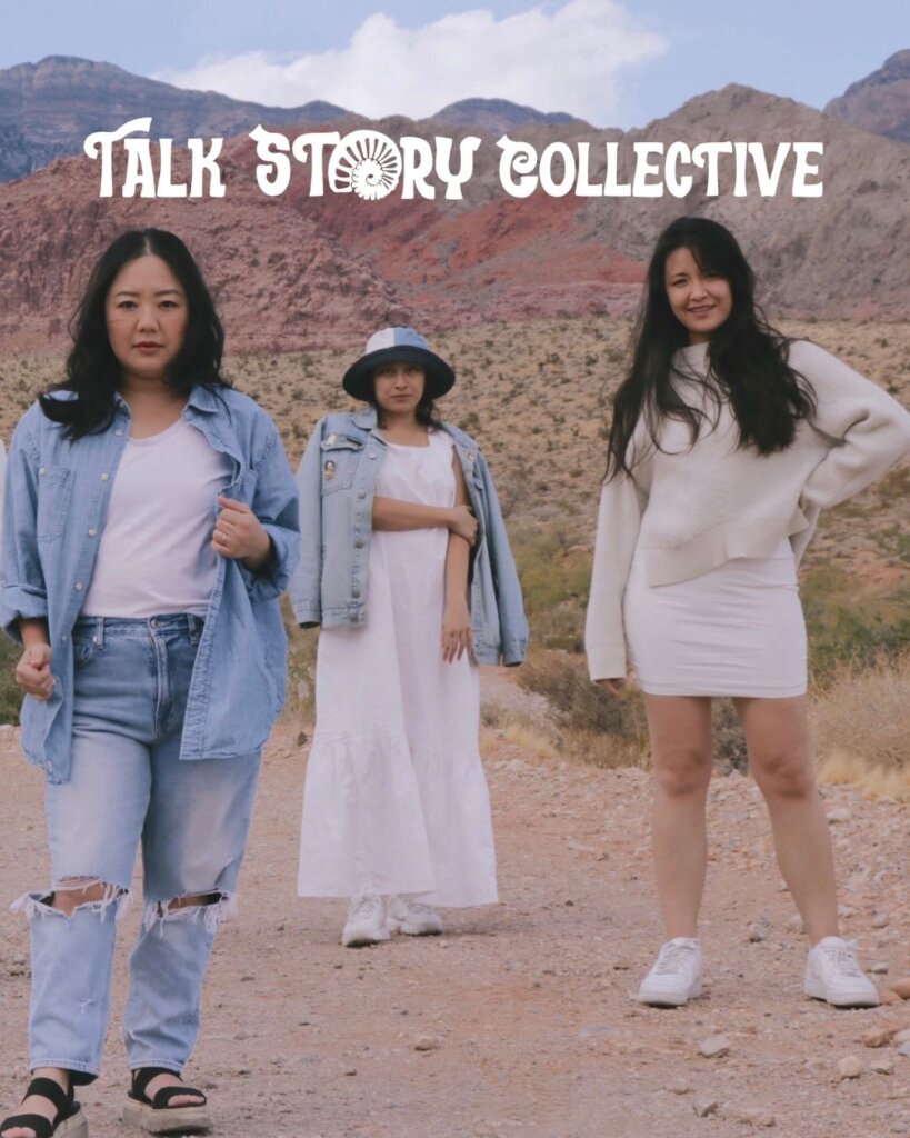 Talk Story Collective image of three women posing in the Nevada desert