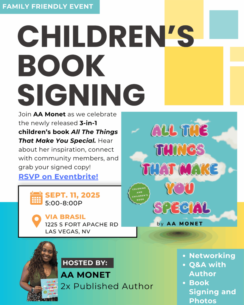 AA Monet Children’s Book Signing Event flyer