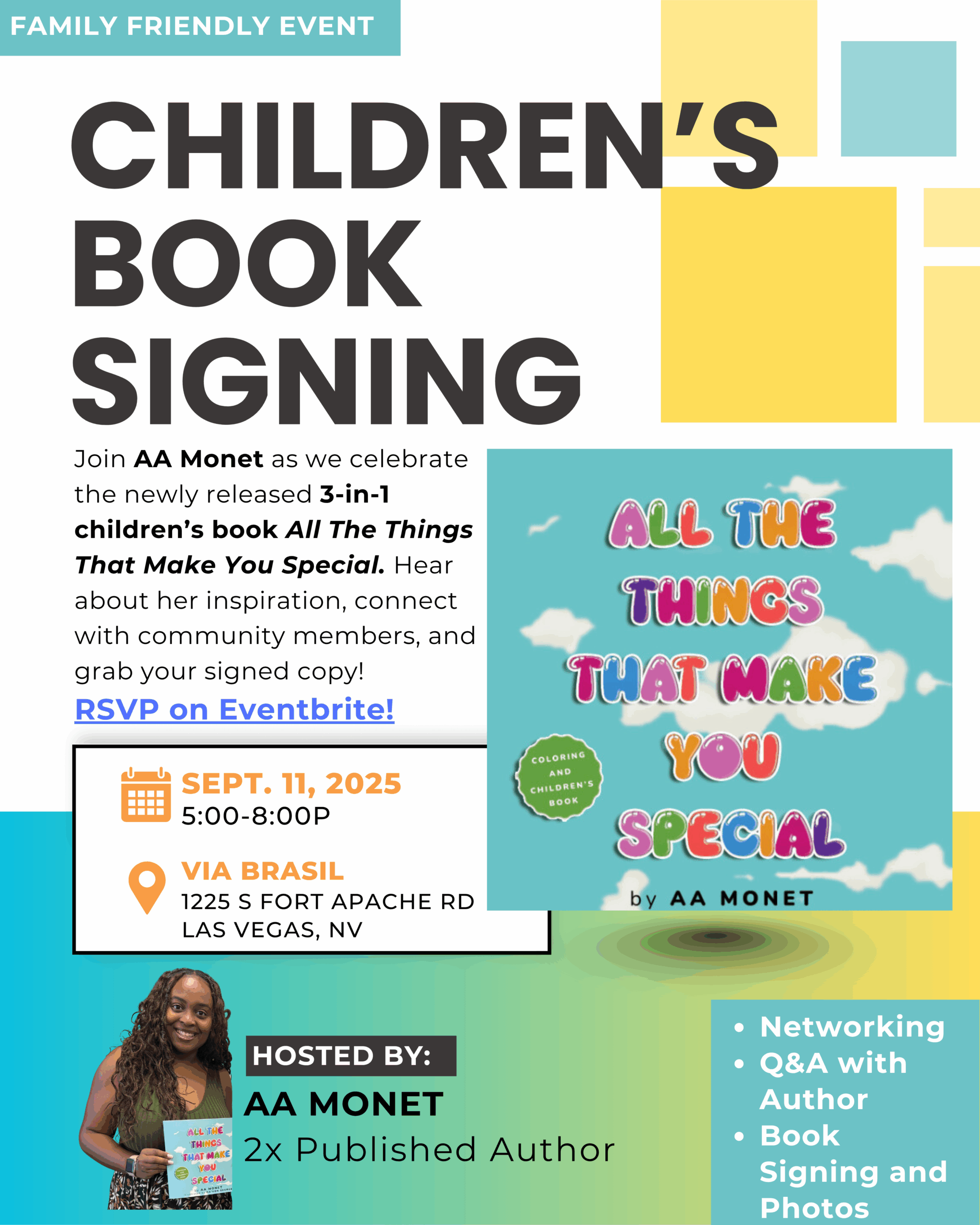 AA Monet Children’s Book Signing Event flyer