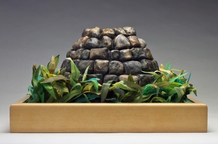Carol Cole Levin, Fortress, 1992, Clay, concrete, wire, and wood picture frame, Collection of the John and Geraldine Lilley Museum of Art, Gift of the Artist 2025.