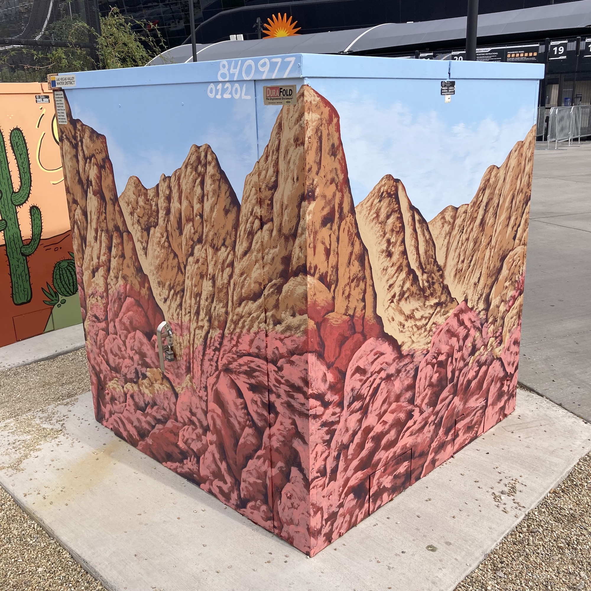Original design based on Red Rock. I painted this utility box for Clark County's Zap program at the Raiders stadium in Las Vegas.