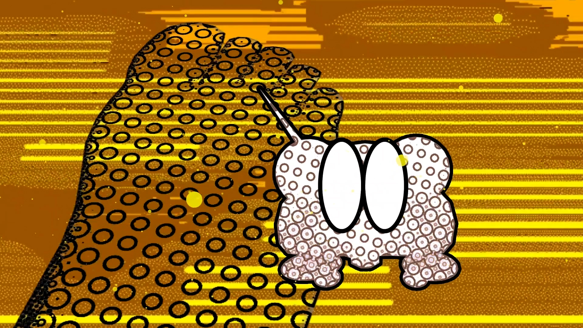 Cartoon mouse standing on a human footprint in the desert.