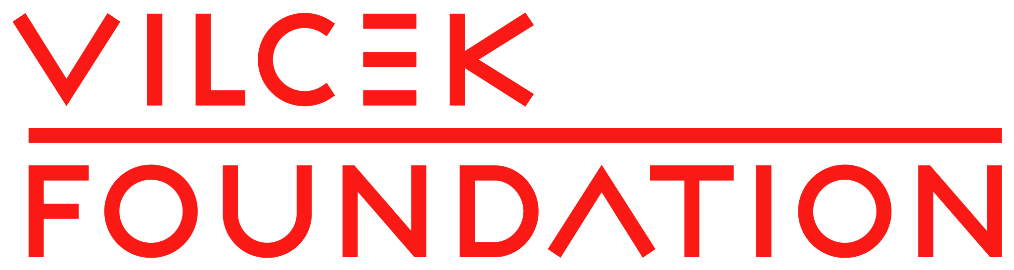 Red text logo reading VILCEK above a red line and FOUNDATION below, all in a modern, geometric uppercase font on a white background.