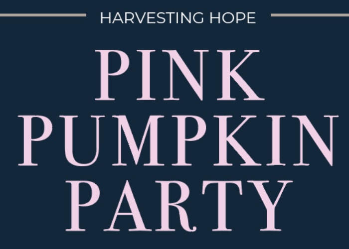 Text: Harvesting Hope: Pink Pumpkin Party